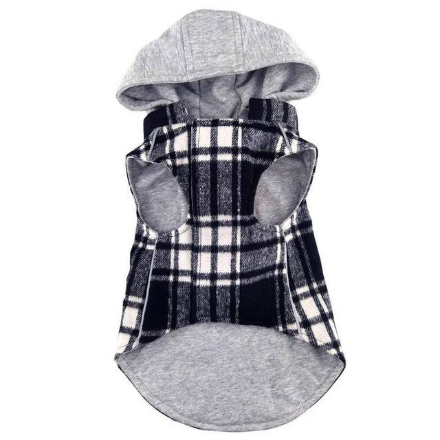 Weekender Pet Sweatshirt Hoodie - Black & White Plaid Flannel