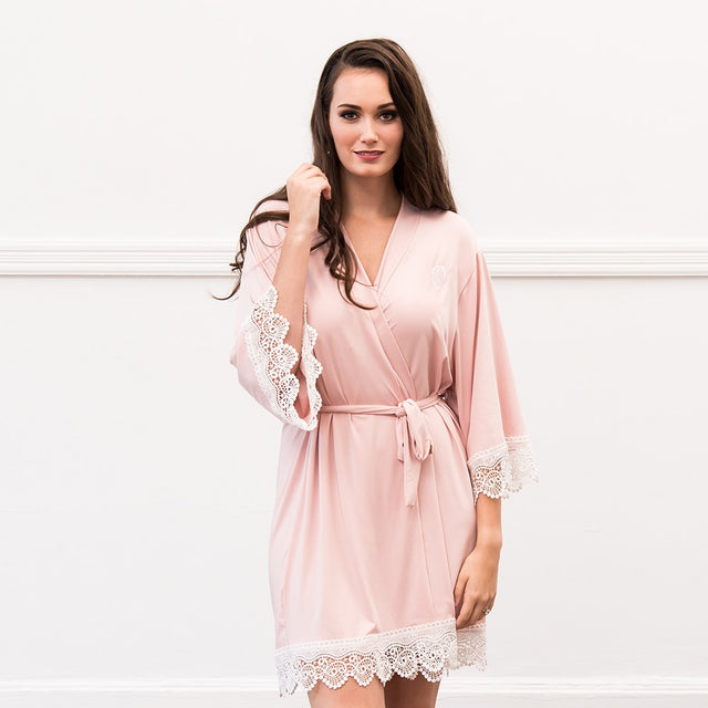 Jersey Knit Robe With Lace Trim