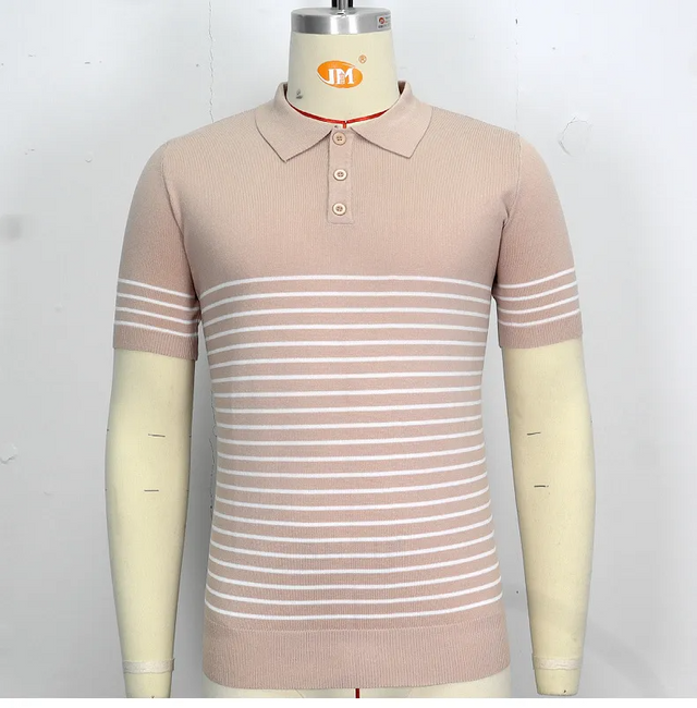 Striped Knitted Short Sleeve Polo Shirt