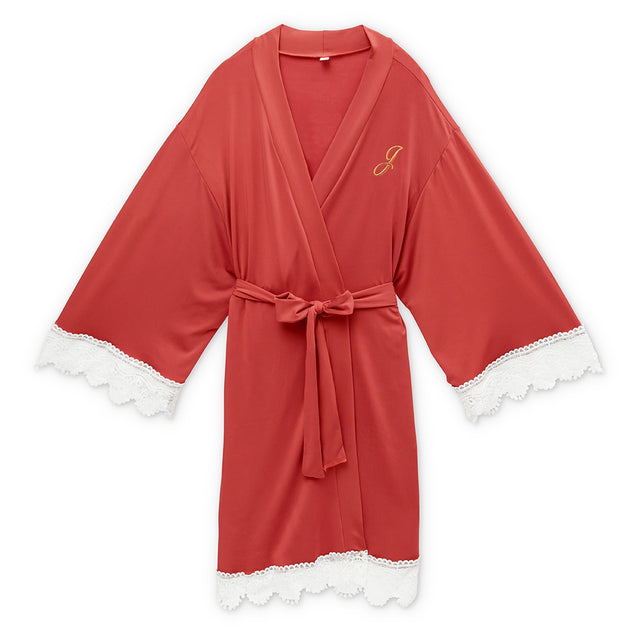 Jersey Knit Robe With Lace Trim