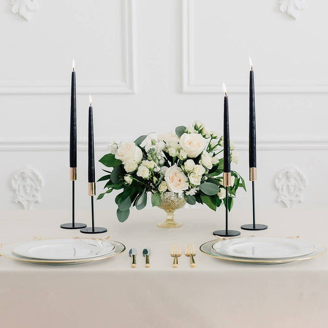 Modern Tiered Taper Candle Holders - Black & Gold - Set Of 2