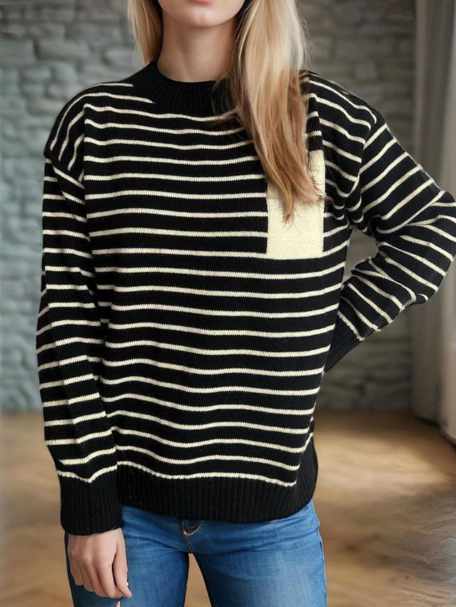 Striped Mock Neck Sweater