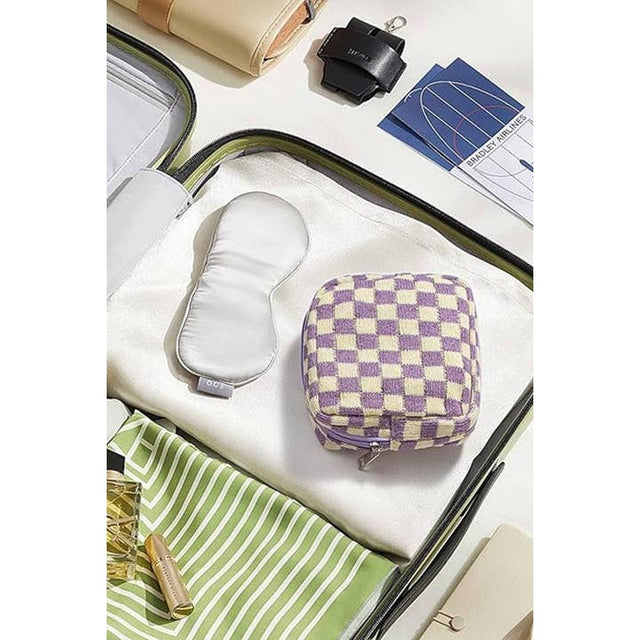 Mini Checkered Makeup Cosmetic Travel Case