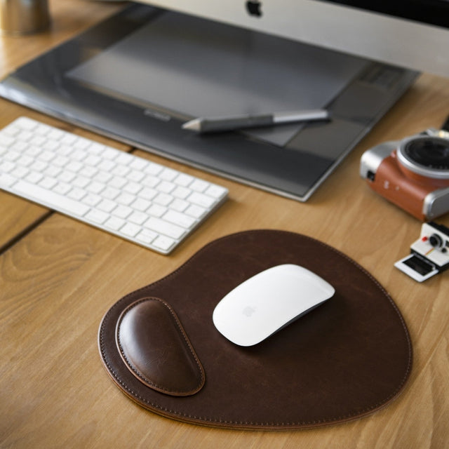 Leather Oval Mouse Pad with Wrist Rest