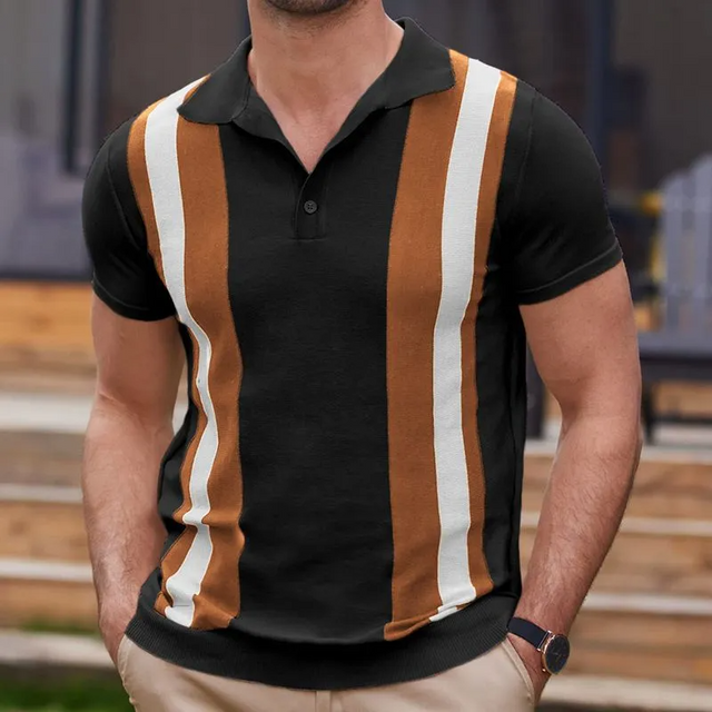 Stripe Knitted Short Sleeve Lapel Polo Shirt