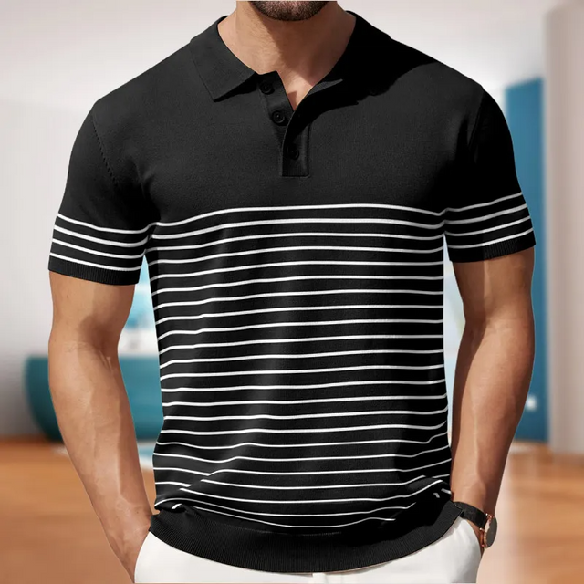 Striped Knitted Short Sleeve Polo Shirt