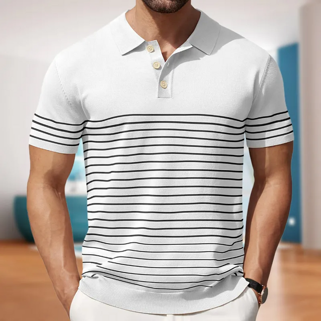 Striped Knitted Short Sleeve Polo Shirt