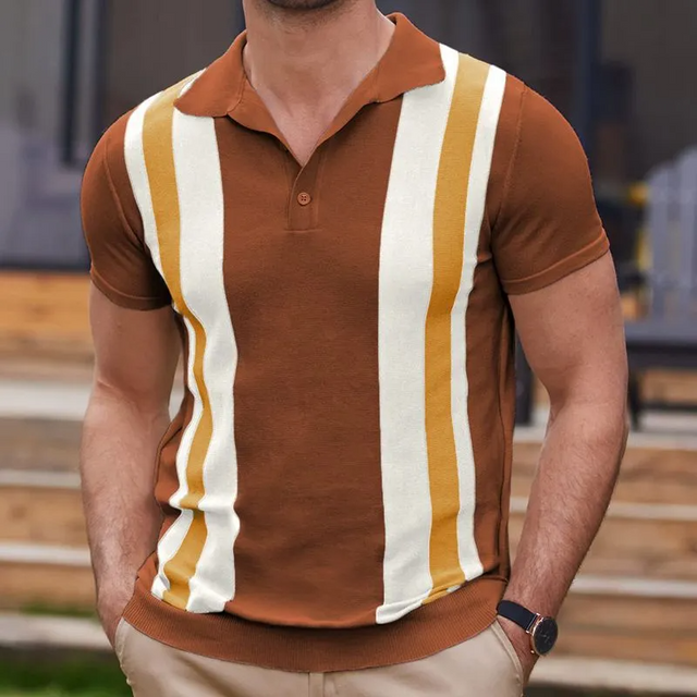 Stripe Knitted Short Sleeve Lapel Polo Shirt