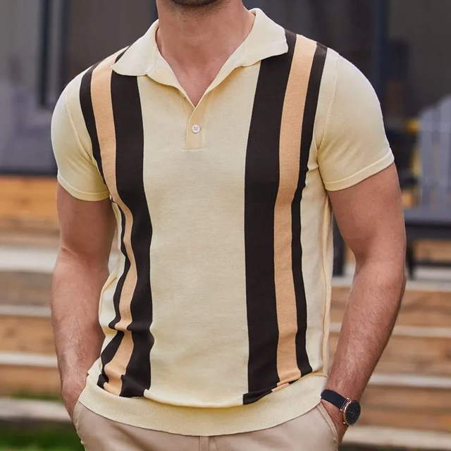 Stripe Knitted Short Sleeve Lapel Polo Shirt