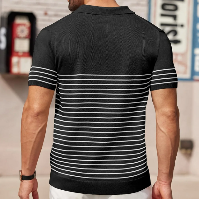 Striped Knitted Short Sleeve Polo Shirt