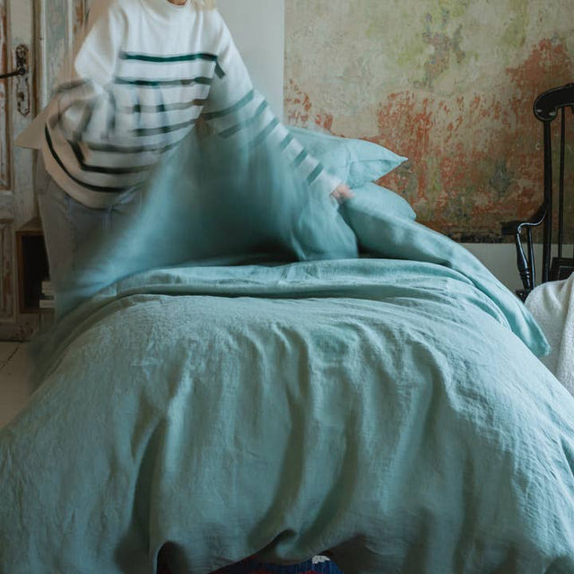 Ocean Mint Washed Linen Duvet Cover