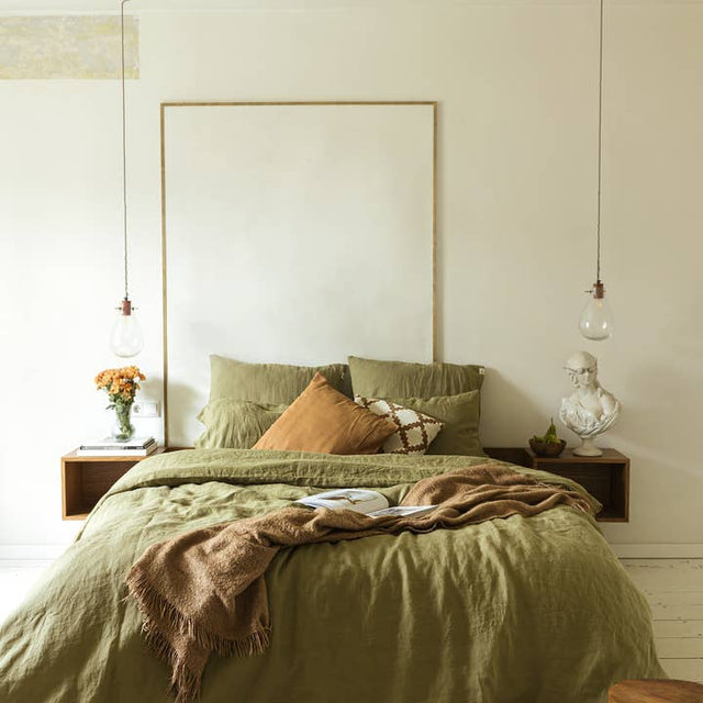 Linen Bedding Set In Olive Green