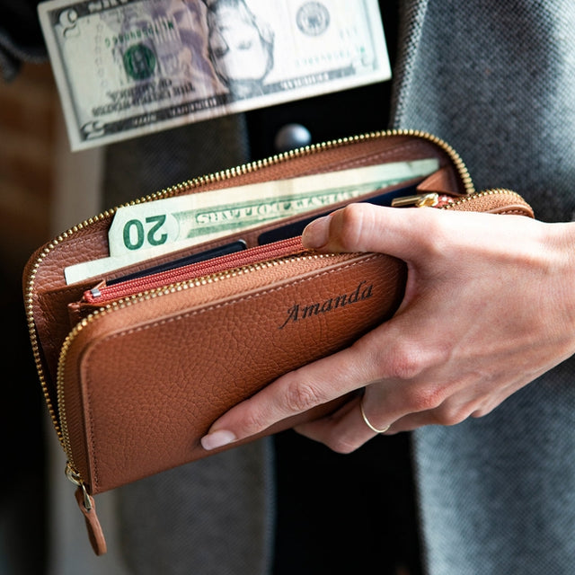 Leather Zippered Clutch