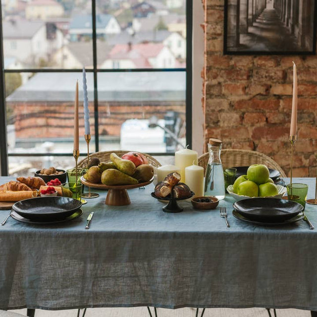 Dark Grey Linen Tablecloth