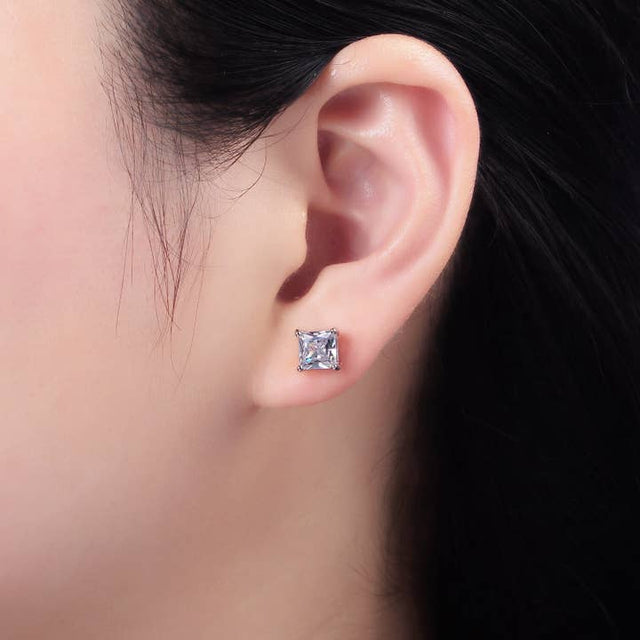 S925 Sterling Silver Baguette Square Stud Earrings