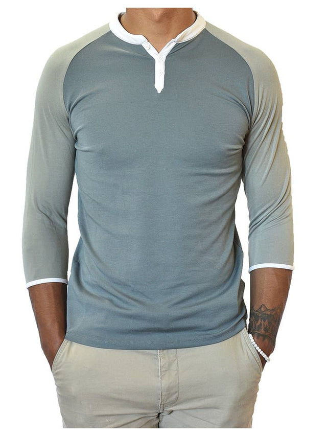 ¾ Sleeve Henley (Dark Gray & Taupe)