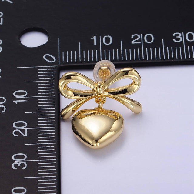 24k Gold Filled Heart Drop Ribbon Stud Earrings