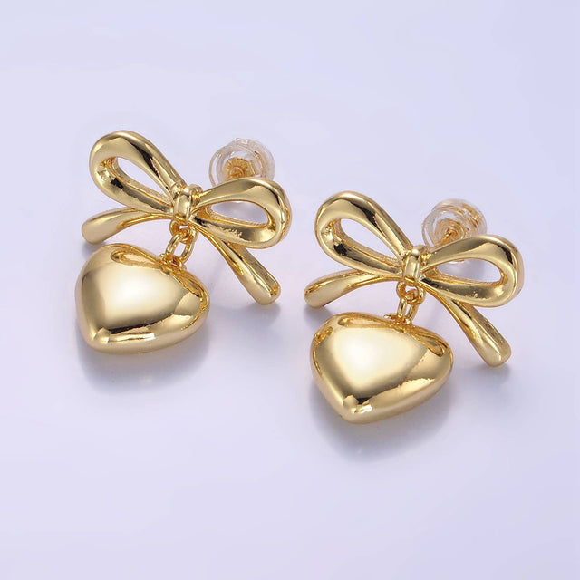 24k Gold Filled Heart Drop Ribbon Stud Earrings