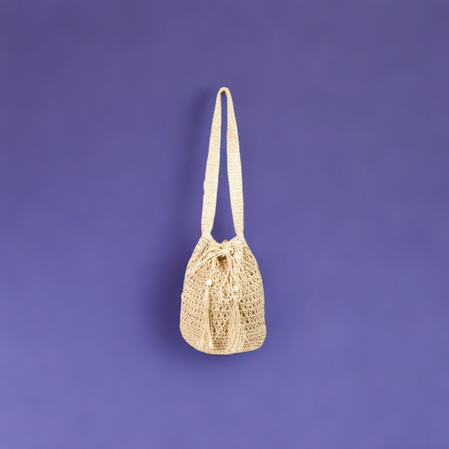 Fame Straw Braided Drawstring Tote Bag with Tassel