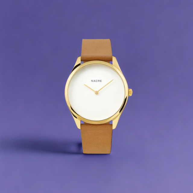 Lune Watch - Pearlized Dial Gold - Natural Leather