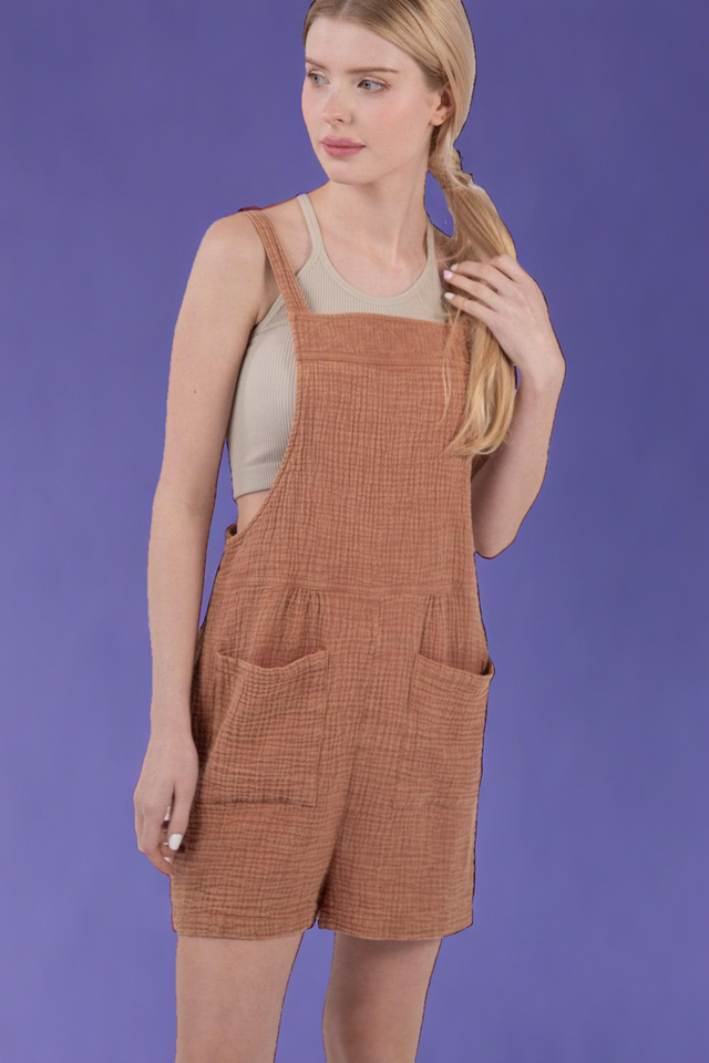 Sleeveless Double Gauze Overalls with Pockets