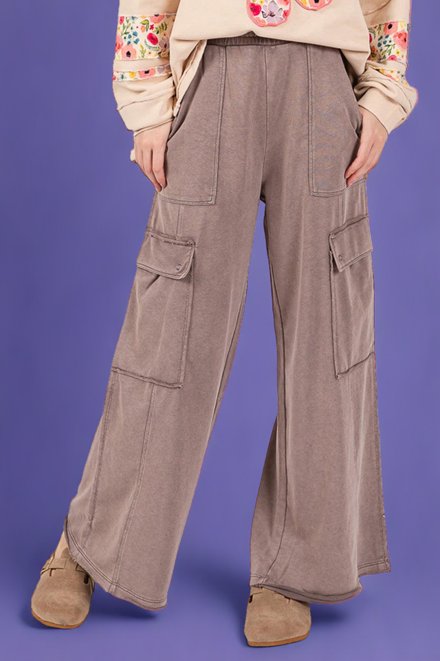 SAGE + FIG Knit Terry Mineral Wash Wide Leg Pants