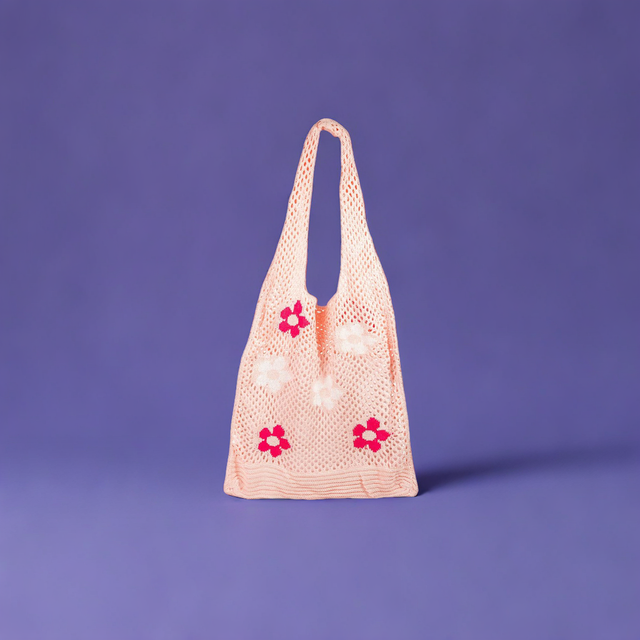 Fame Flower Pattern Knitted Tote Bag