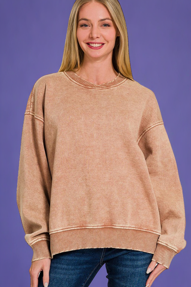 Zenana Acid Wash Oversized Fleece Sweatshirt