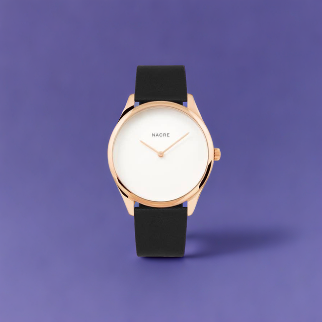 Lune Watch - Pearlized Dial Rose Gold - Black Leather