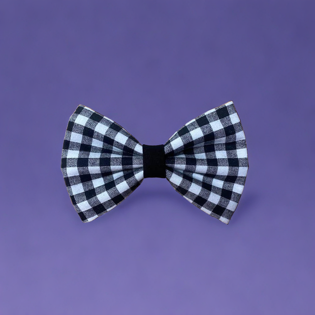 Black and White Tiny Plaid Dog Bowtie