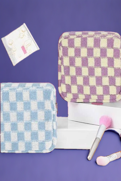 Mini Checkered Makeup Cosmetic Travel Case