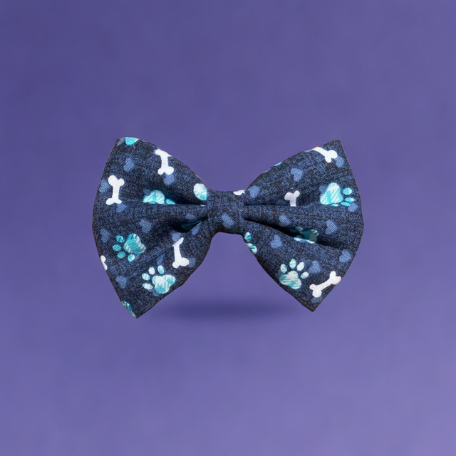 Blue Paw Print Dog Bowtie