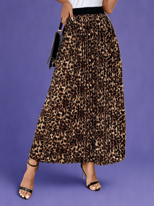 Pleated Leopard Maxi Skirt