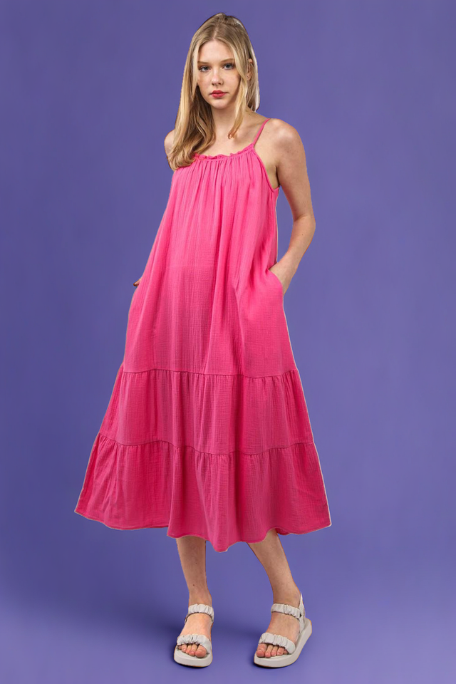 Ruffled A-Line Midi Cami Dress