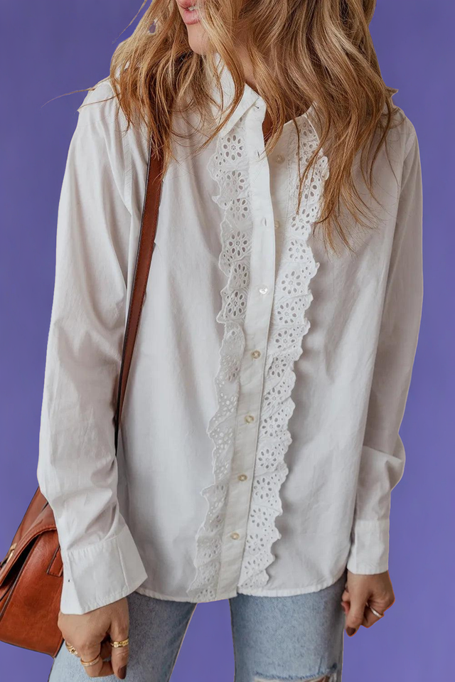 Eyelet Button Down Long Sleeve Shirt