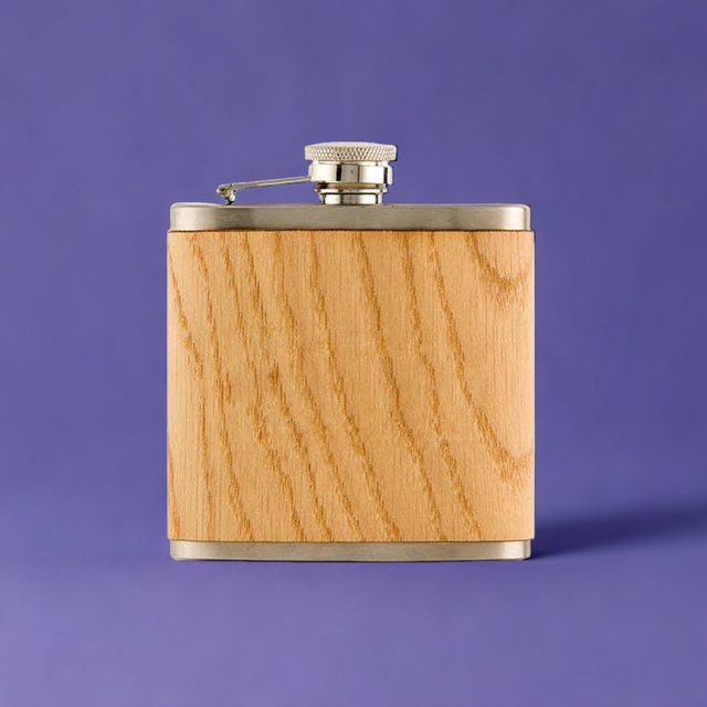 Oak Wood Wrapped Stainless Steel Hip Flask