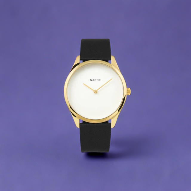 Lune Watch - Pearlized Dial Gold - Black Leather