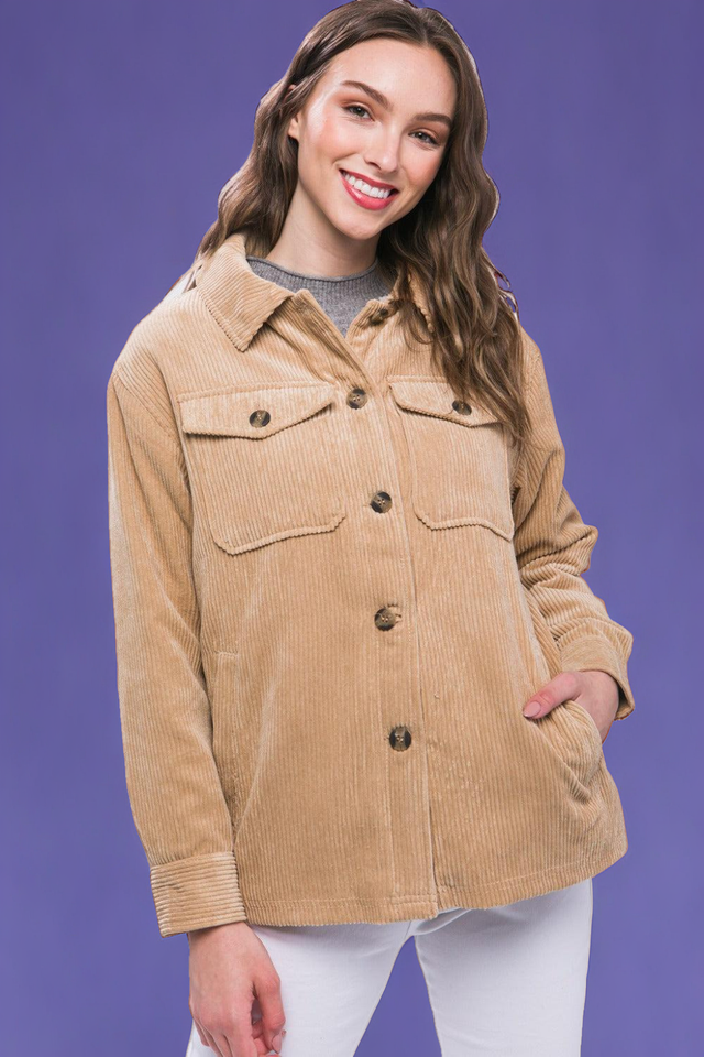 Corduroy Button Up Jacket with Sherpa Inside