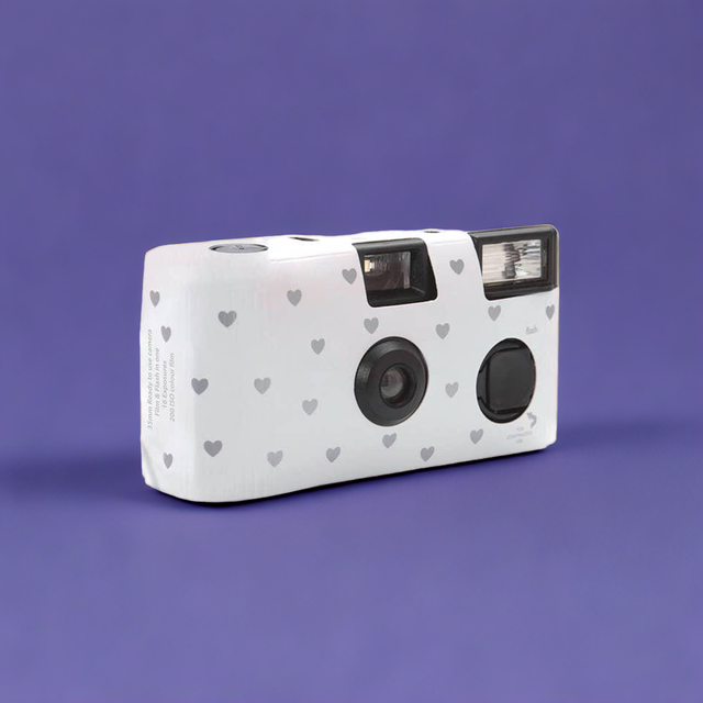 Disposable Camera With Flash - Silver Hearts