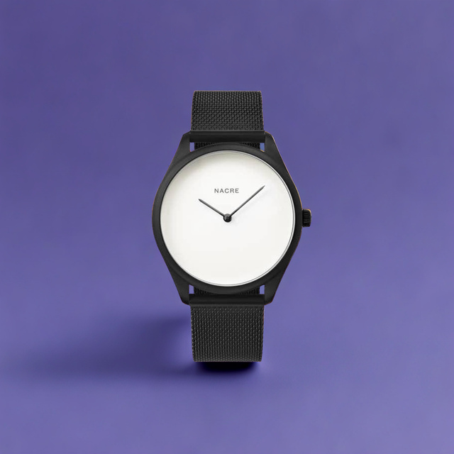 Lune Watch - Pearlized Dial Matte Black - Matte Black Mesh