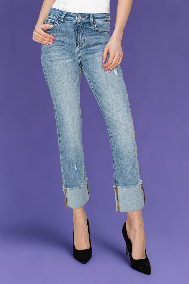 RISEN Full Size High Rise Cuffed Slim Straight Jeans