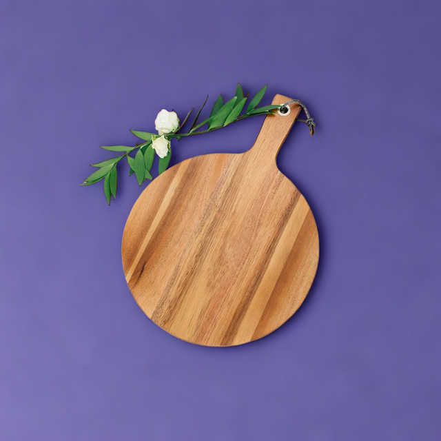 Wooden Round Cutting & Serving Board With Handle