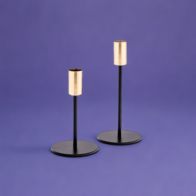 Modern Tiered Taper Candle Holders - Black & Gold - Set Of 2