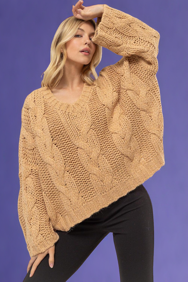 Cable Knit V-Neck Sweater