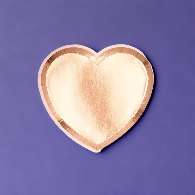 Small Heart Disposable Paper Party Plates - Rose Gold