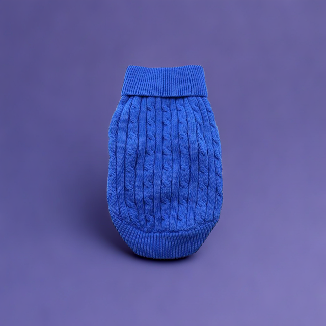 Combed Cotton Cable Knit Pet Sweater - Riverside Blue