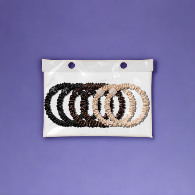 Silk Scrunchies Skinnies Nude Champagne, Oat Milk, Espresso, Midnight Black (Pack of 6)