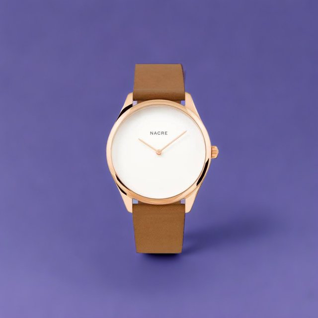 Lune Watch - Pearlized Dial Rose Gold - Saddle Leather