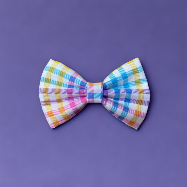 Bright Easter Plaid Dog Bowtie