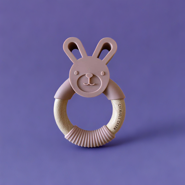 Bunny Silicone + Wood Teether - Rose